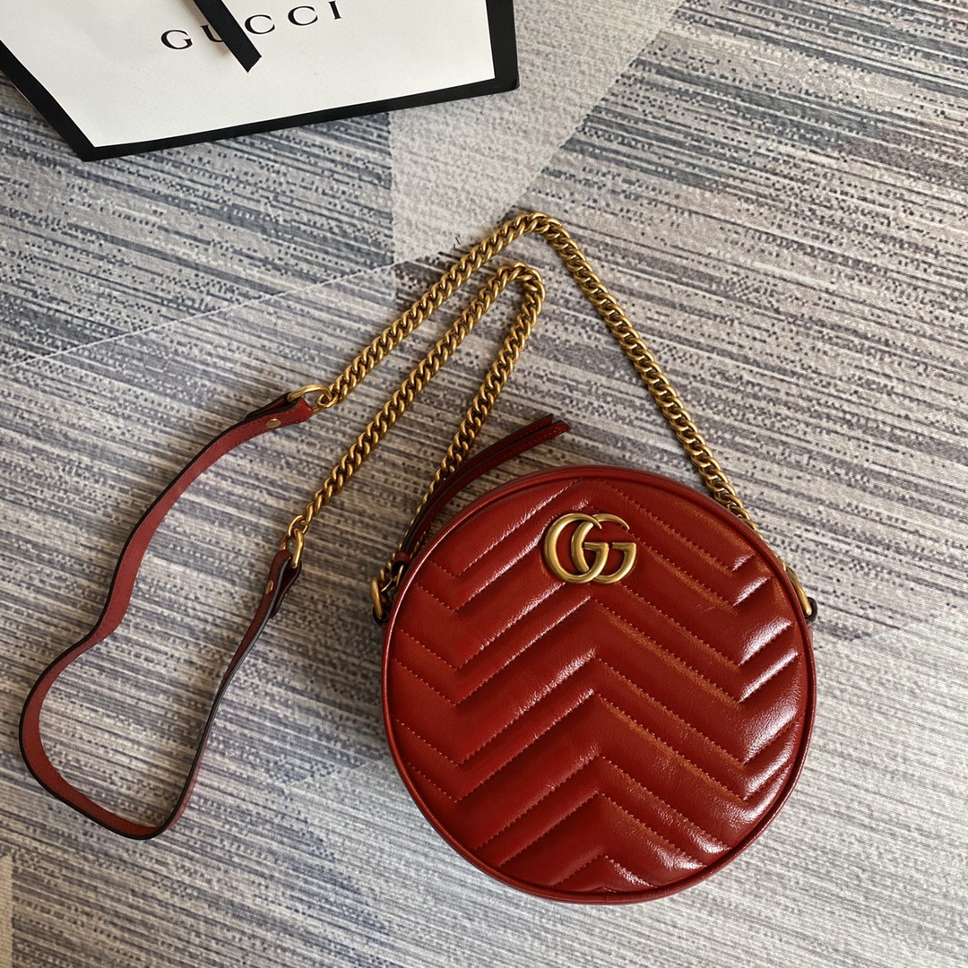 Gucci GG Marmont Mini Round Shoulder Bag 550154 Red